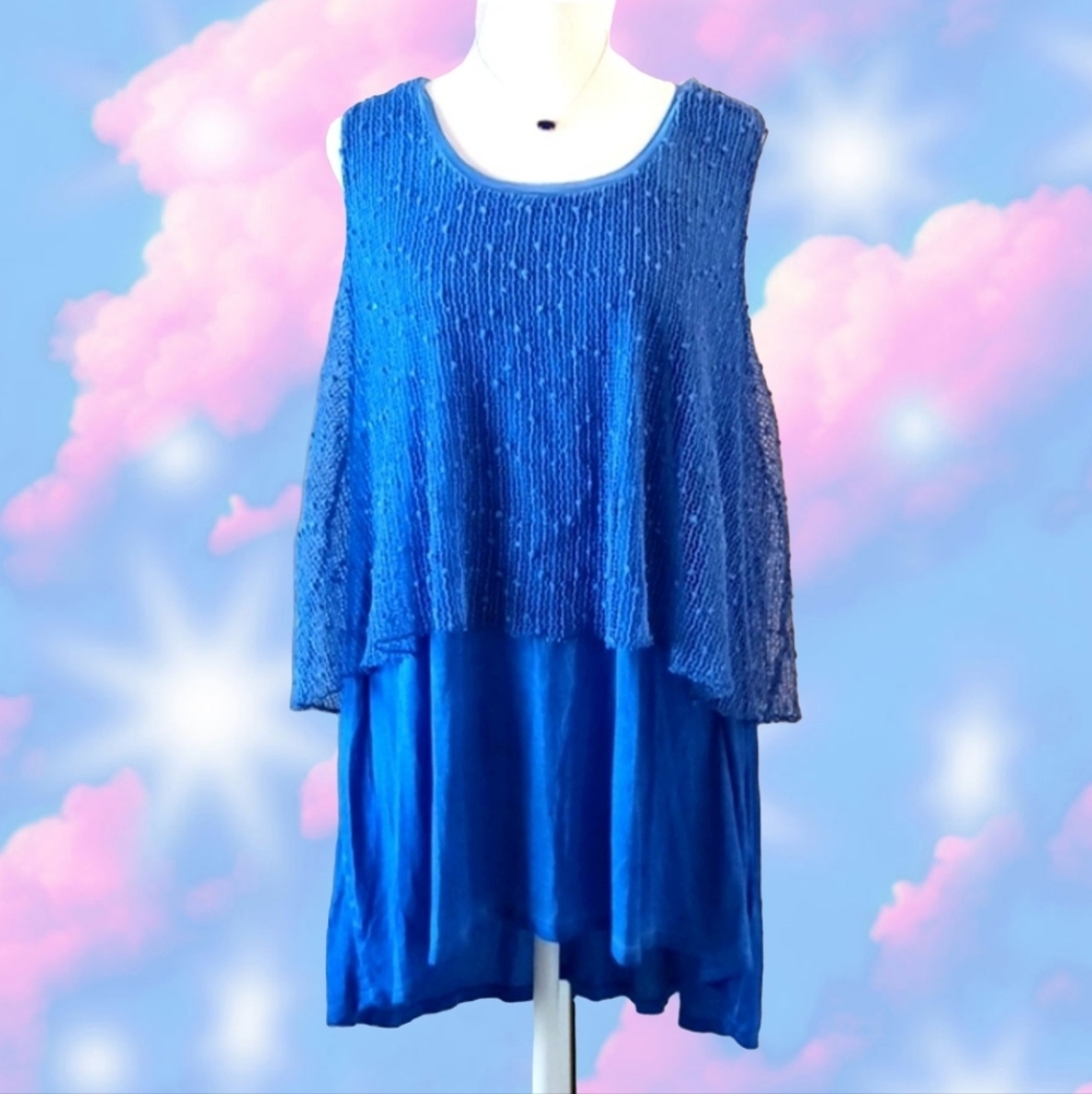 NWT Cupio Blouse Tunic Top Summer Sleeveless Blue size 1X Beachy Layers